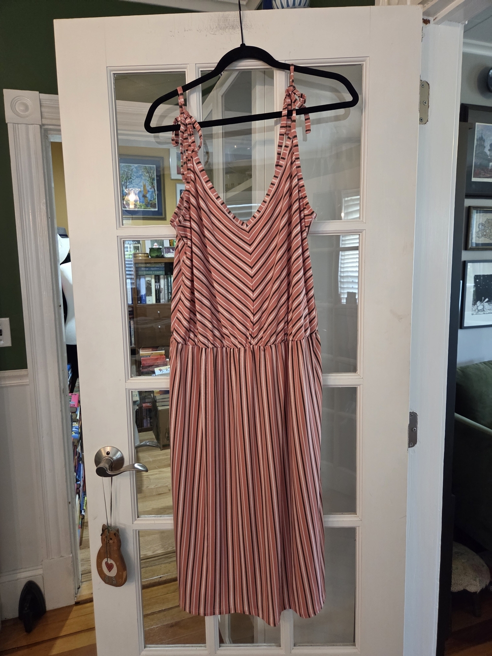 Leota Pink and White Striped Tie-Shoulder Midi Dress - Size XXL